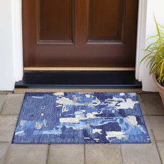 Piper Looms Chantille Abstract ACN1028 Navy Machine Washable Area Rug Scatter Outdoor Lifestyle Image Feature