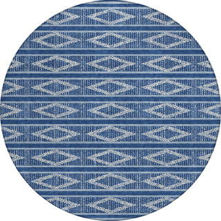 Piper Looms Chantille Geometric ACN1029 Navy Machine Washable Area Rug Round Main Image