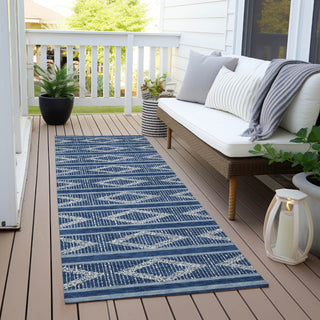 Piper Looms Chantille Geometric ACN1029 Navy Machine Washable Area Rug Runner Outdoor Lifestyle Image Feature