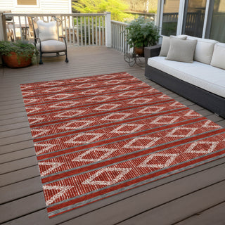 Piper Looms Chantille Geometric ACN1029 Red Machine Washable Area Rug Outdoor Lifestyle Image Feature