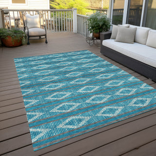 Piper Looms Chantille Geometric ACN1029 Teal Machine Washable Area Rug Outdoor Lifestyle Image Feature