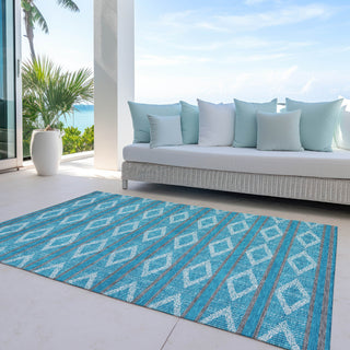 Piper Looms Chantille Geometric ACN1029 Teal Machine Washable Area Rug Outdoor Lifestyle Image Feature