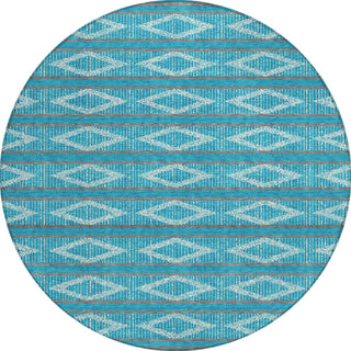 Piper Looms Chantille Geometric ACN1029 Teal Machine Washable Area Rug Round Main Image