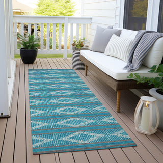 Piper Looms Chantille Geometric ACN1029 Teal Machine Washable Area Rug Runner Outdoor Lifestyle Image Feature