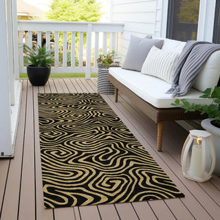 Piper Looms Chantille Swirls ACN1031 Black Machine Washable Area Rug Runner Outdoor Lifestyle Image Feature