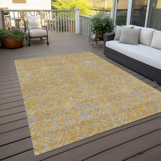 Piper Looms Chantille Swirls ACN1031 Gold Machine Washable Area Rug Outdoor Lifestyle Image Feature