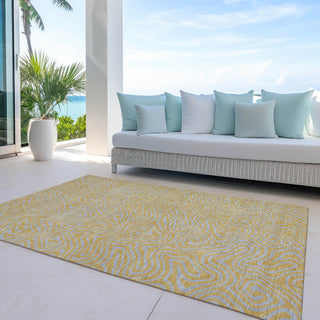 Piper Looms Chantille Swirls ACN1031 Gold Machine Washable Area Rug Outdoor Lifestyle Image Feature