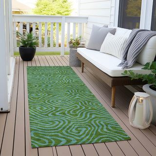 Piper Looms Chantille Swirls ACN1031 Green Machine Washable Area Rug Runner Outdoor Lifestyle Image Feature