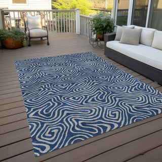 Piper Looms Chantille Swirls ACN1031 Navy Machine Washable Area Rug Outdoor Lifestyle Image Feature