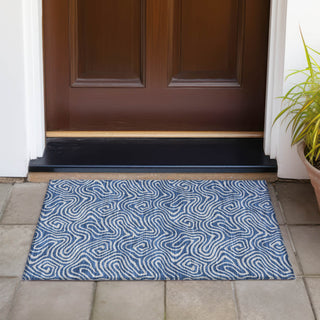 Piper Looms Chantille Swirls ACN1031 Navy Machine Washable Area Rug Scatter Outdoor Lifestyle Image Feature