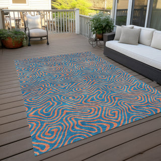Piper Looms Chantille Swirls ACN1031 Teal Machine Washable Area Rug Outdoor Lifestyle Image Feature