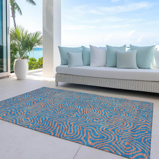 Piper Looms Chantille Swirls ACN1031 Teal Machine Washable Area Rug Outdoor Lifestyle Image Feature