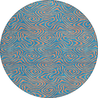 Piper Looms Chantille Swirls ACN1031 Teal Machine Washable Area Rug Round Main Image