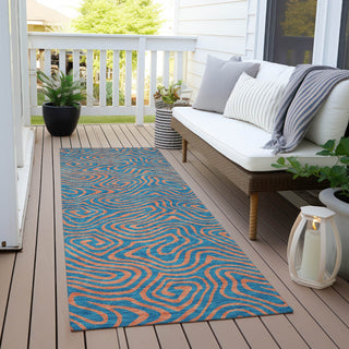 Piper Looms Chantille Swirls ACN1031 Teal Machine Washable Area Rug Runner Outdoor Lifestyle Image Feature