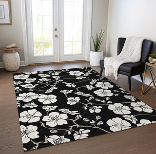 Piper Looms Chantille Floral ACN1032 Black Machine Washable Area Rug Lifestyle Image Feature