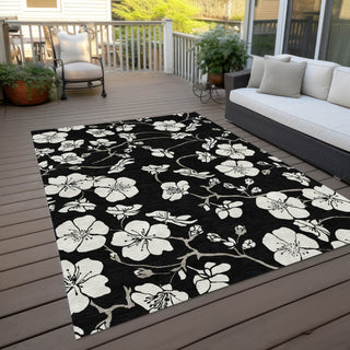 Piper Looms Chantille Floral ACN1032 Black Machine Washable Area Rug Outdoor Lifestyle Image Feature