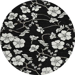 Piper Looms Chantille Floral ACN1032 Black Machine Washable Area Rug Round Main Image