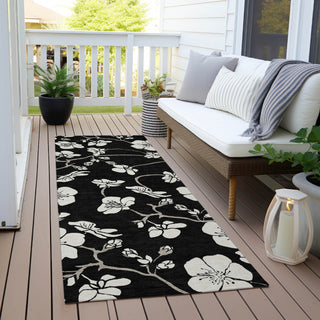 Piper Looms Chantille Floral ACN1032 Black Machine Washable Area Rug Runner Outdoor Lifestyle Image Feature