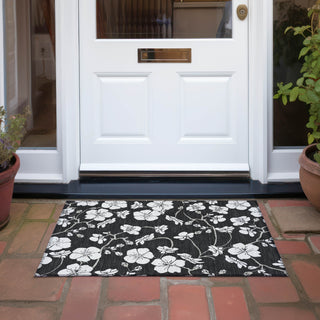 Piper Looms Chantille Floral ACN1032 Black Machine Washable Area Rug Scatter Outdoor Lifestyle Image Feature