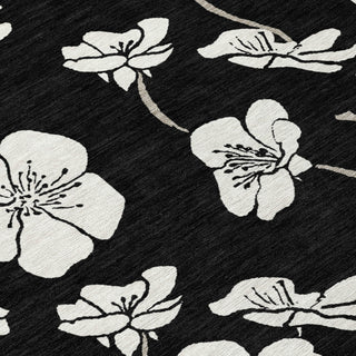 Piper Looms Chantille Floral ACN1032 Black Machine Washable Area Rug Swatch Image