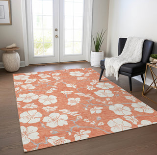 Piper Looms Chantille Floral ACN1032 Coral Machine Washable Area Rug Lifestyle Image Feature