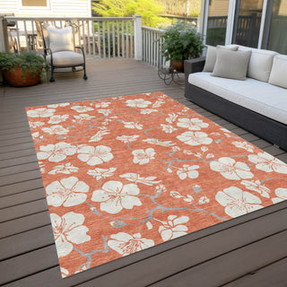 Piper Looms Chantille Floral ACN1032 Coral Machine Washable Area Rug Outdoor Lifestyle Image Feature