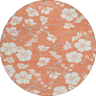 Piper Looms Chantille Floral ACN1032 Coral Machine Washable Area Rug Round Main Image