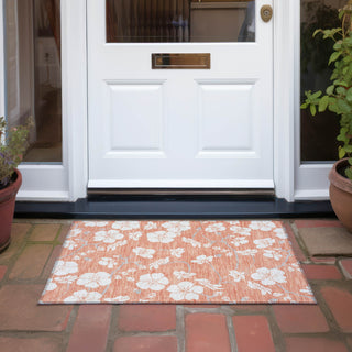 Piper Looms Chantille Floral ACN1032 Coral Machine Washable Area Rug Scatter Outdoor Lifestyle Image Feature