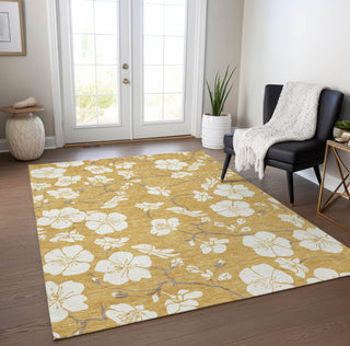 Piper Looms Chantille Floral ACN1032 Gold Machine Washable Area Rug Lifestyle Image Feature