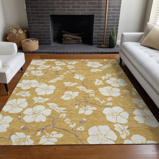 Piper Looms Chantille Floral ACN1032 Gold Machine Washable Area Rug Lifestyle Image Feature