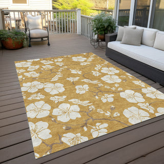Piper Looms Chantille Floral ACN1032 Gold Machine Washable Area Rug Outdoor Lifestyle Image Feature