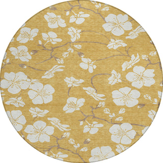Piper Looms Chantille Floral ACN1032 Gold Machine Washable Area Rug Round Main Image