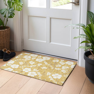 Piper Looms Chantille Floral ACN1032 Gold Machine Washable Area Rug Scatter Lifestyle Image Feature