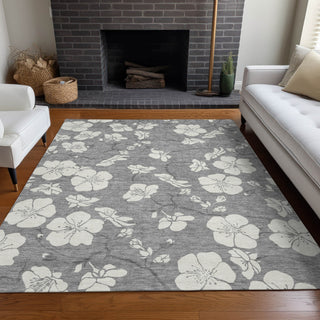 Piper Looms Chantille Floral ACN1032 Gray Machine Washable Area Rug Lifestyle Image Feature