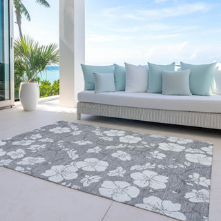 Piper Looms Chantille Floral ACN1032 Gray Machine Washable Area Rug Outdoor Lifestyle Image Feature