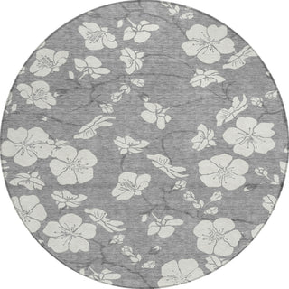 Piper Looms Chantille Floral ACN1032 Gray Machine Washable Area Rug Round Main Image