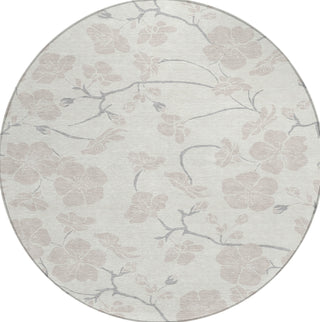 Piper Looms Chantille Floral ACN1032 Ivory Machine Washable Area Rug Round Main Image