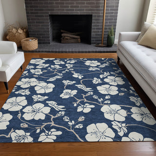 Piper Looms Chantille Floral ACN1032 Navy Machine Washable Area Rug Lifestyle Image Feature
