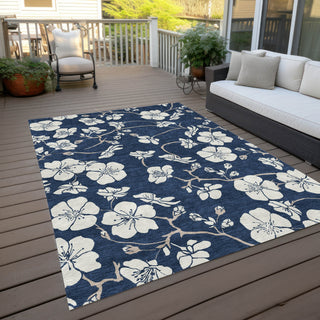 Piper Looms Chantille Floral ACN1032 Navy Machine Washable Area Rug Outdoor Lifestyle Image Feature
