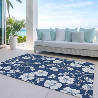 Piper Looms Chantille Floral ACN1032 Navy Machine Washable Area Rug Outdoor Lifestyle Image Feature
