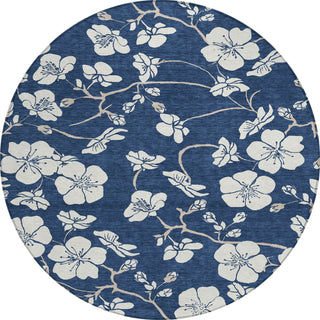 Piper Looms Chantille Floral ACN1032 Navy Machine Washable Area Rug Round Main Image
