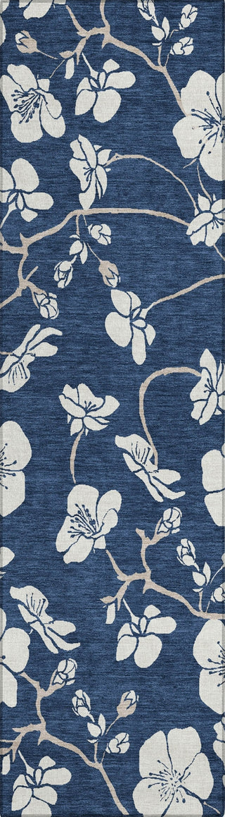 Piper Looms Chantille Floral ACN1032 Navy Machine Washable Area Rug Runner Main Image