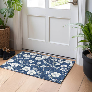Piper Looms Chantille Floral ACN1032 Navy Machine Washable Area Rug Scatter Lifestyle Image Feature