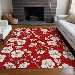 Piper Looms Chantille Floral ACN1032 Red Machine Washable Area Rug Lifestyle Image Feature