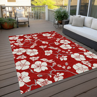 Piper Looms Chantille Floral ACN1032 Red Machine Washable Area Rug Outdoor Lifestyle Image Feature
