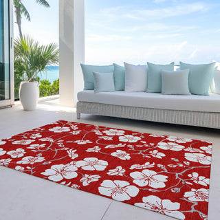 Piper Looms Chantille Floral ACN1032 Red Machine Washable Area Rug Outdoor Lifestyle Image Feature