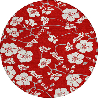 Piper Looms Chantille Floral ACN1032 Red Machine Washable Area Rug Round Main Image