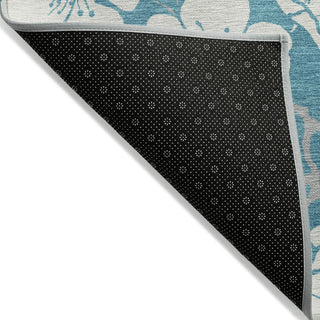 Piper Looms Chantille Floral ACN1032 Turquoise Machine Washable Area Rug Backing Image