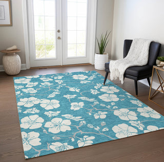 Piper Looms Chantille Floral ACN1032 Turquoise Machine Washable Area Rug Lifestyle Image Feature