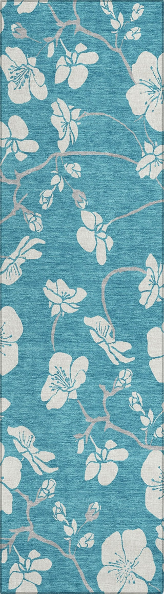 Piper Looms Chantille Floral ACN1032 Turquoise Machine Washable Area Rug Runner Main Image